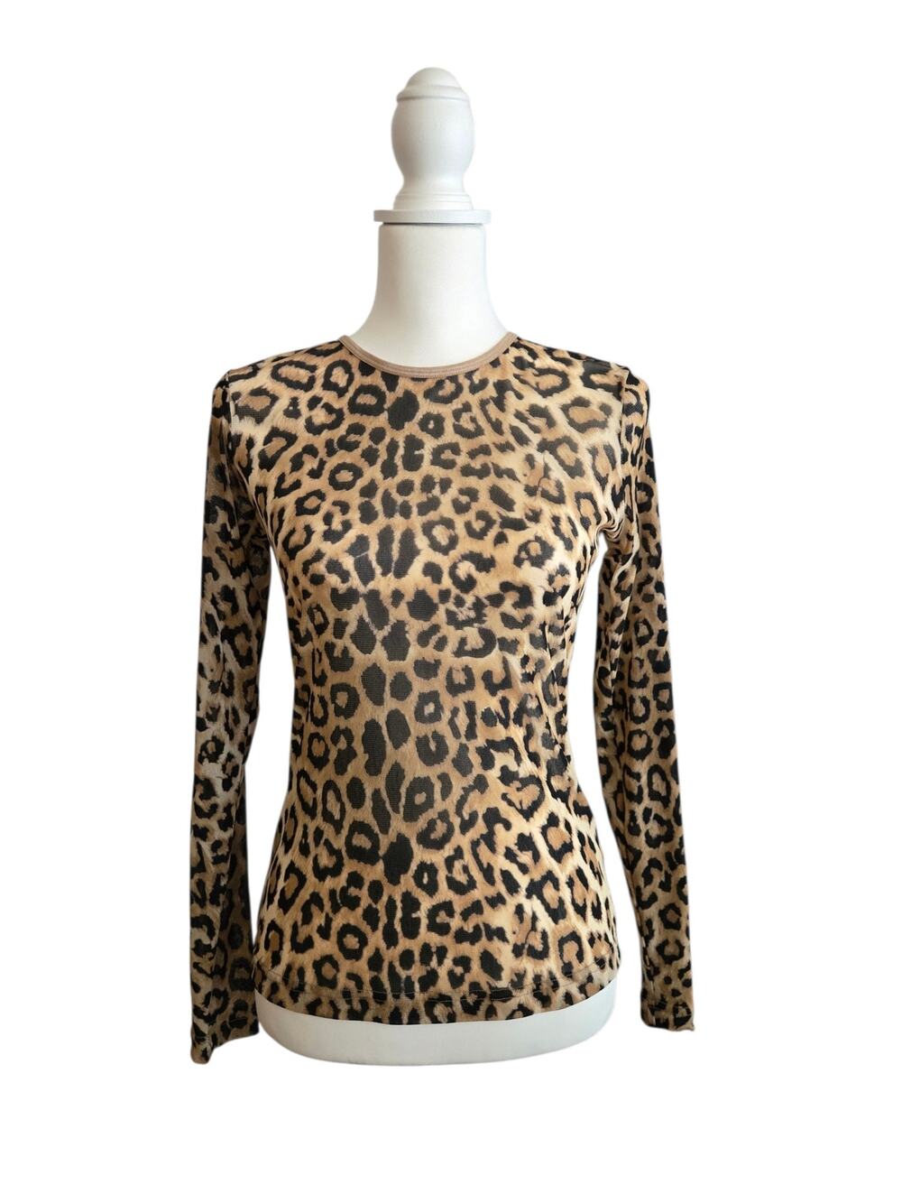 Y2K Edgy Sheer Leopard Print Long Sleeve Fitted Top M Petite Alternative Punk